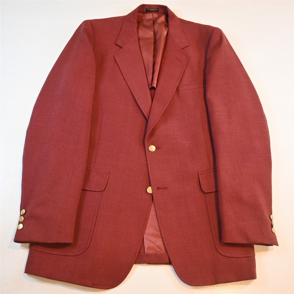 Vtg USA Made 44L Red Hopsack Gold Button Mens Blazer Suit Jacket Sport Coat